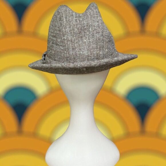 Vintage 70’s Sears Gray Wool Poly Tweed Fedora Hat Unisex Medium 7 - 7 1/8 - Picture 5 of 9